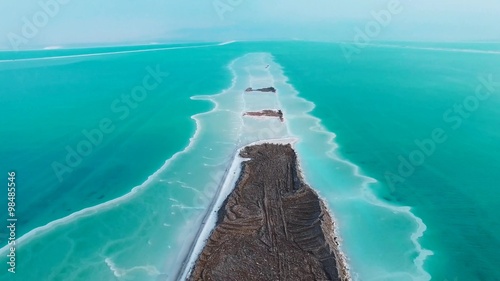 Aerial footage of The Dead sea Salt and mineral deposits