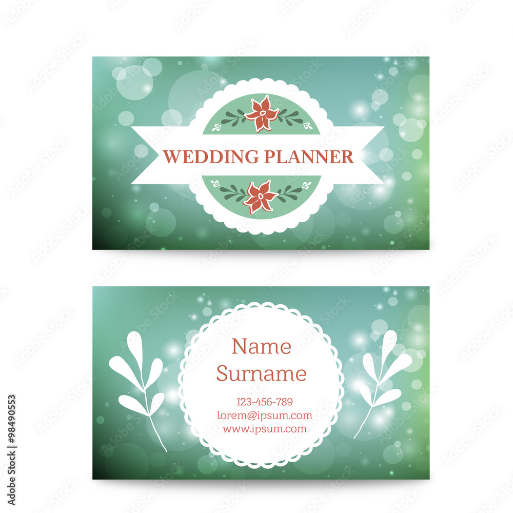 Vector creative mint business card template mock up with logo. Suitable for wedding planners