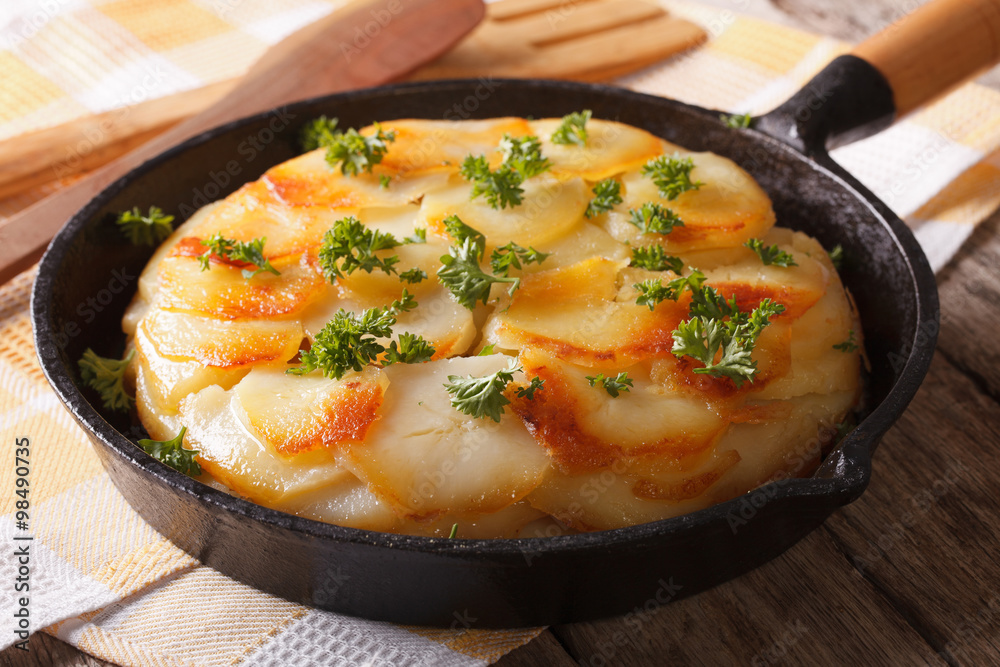 Homemade baked potatoes in a pan close-up. horizontal
Homemade baked potatoes in a pan close-up. horizontal
