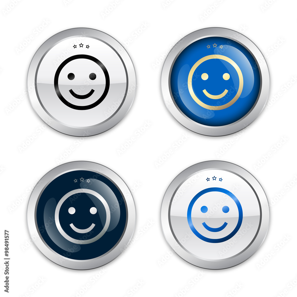 Best choice seals or icons with smiley symbol. Glossy silver seals or buttons.