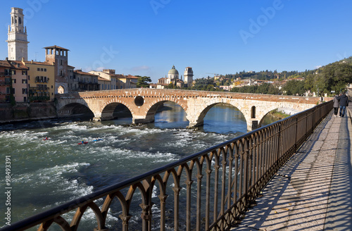 Ponte Pietra (Stone Bridge) in Verona - Italy.