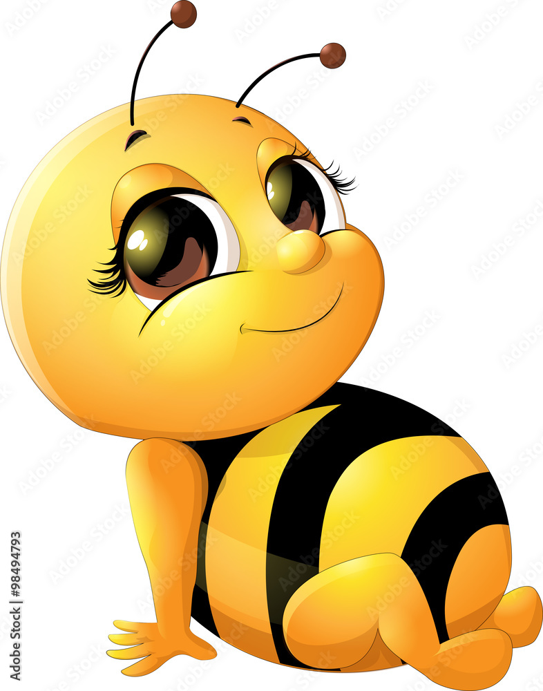 beautiful bee on a white background - obrazy, fototapety, plakaty 