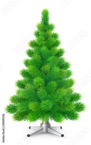 Green fluffy Christmas tree without ornaments, isolated on white background, vector illustration