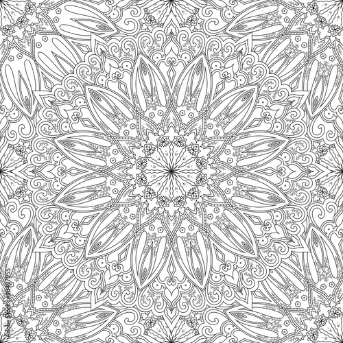 Coloring page for adult, ethnic seamless pattern, boho background