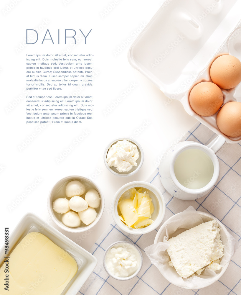 Dairy products on a white table Dairy products on a white table