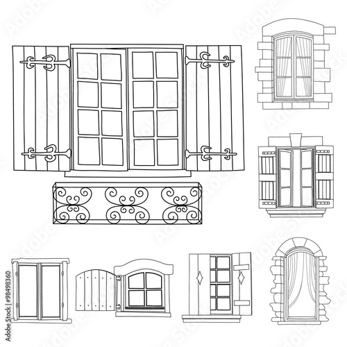 Vintage windows set on white background
