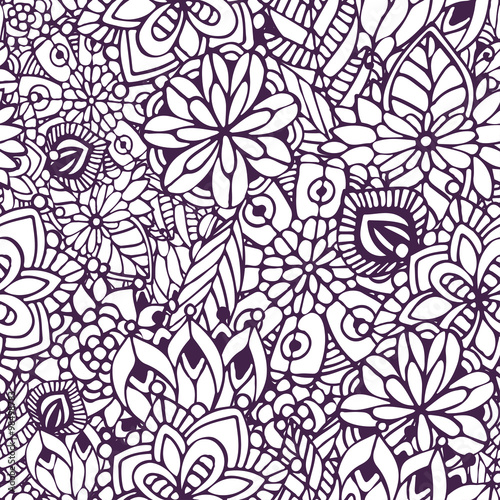 Zentangle coloring page. Doodle seamless pattern in vector. Creative floral background for your design  wrapping paper