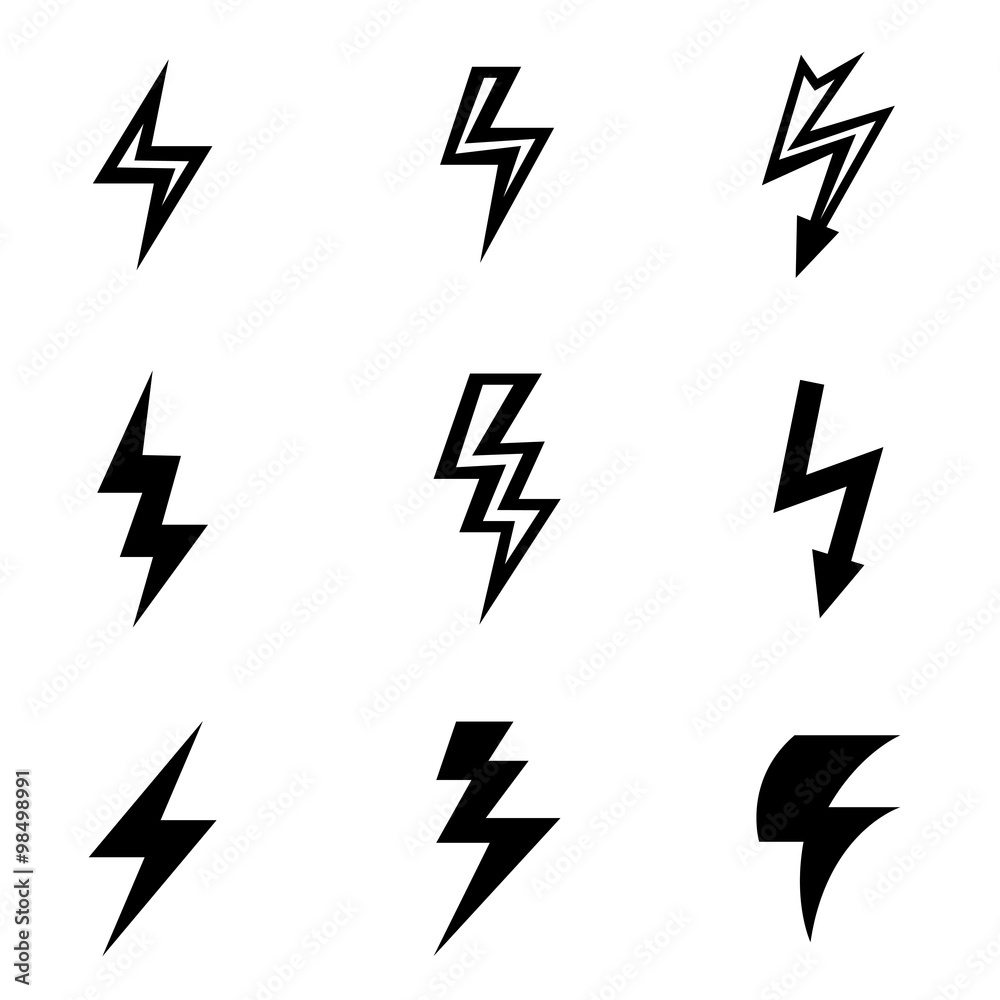 Vector black lightning icon set Vector black lightning icon set