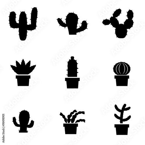 Vector black cactus icon set