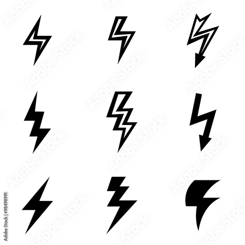 Vector black lightning icon set