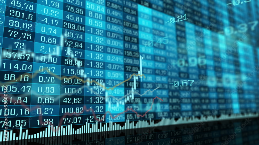 Animated table and bar graph of stock exchange market indices. 
