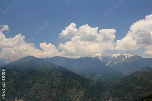 Blue sky with clouds background in mountains. Himalai  India