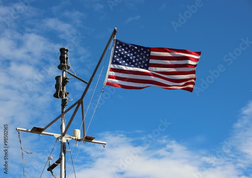 Maritime American Stars and Stripes Flag on Ship Pole