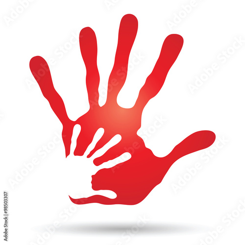 Vector conceptual mother and red child hand print isolated