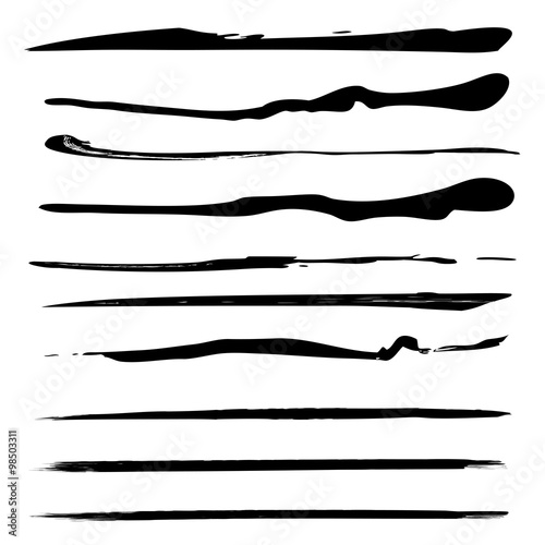 Vector collection or set of black paint hand made creative brush strokes