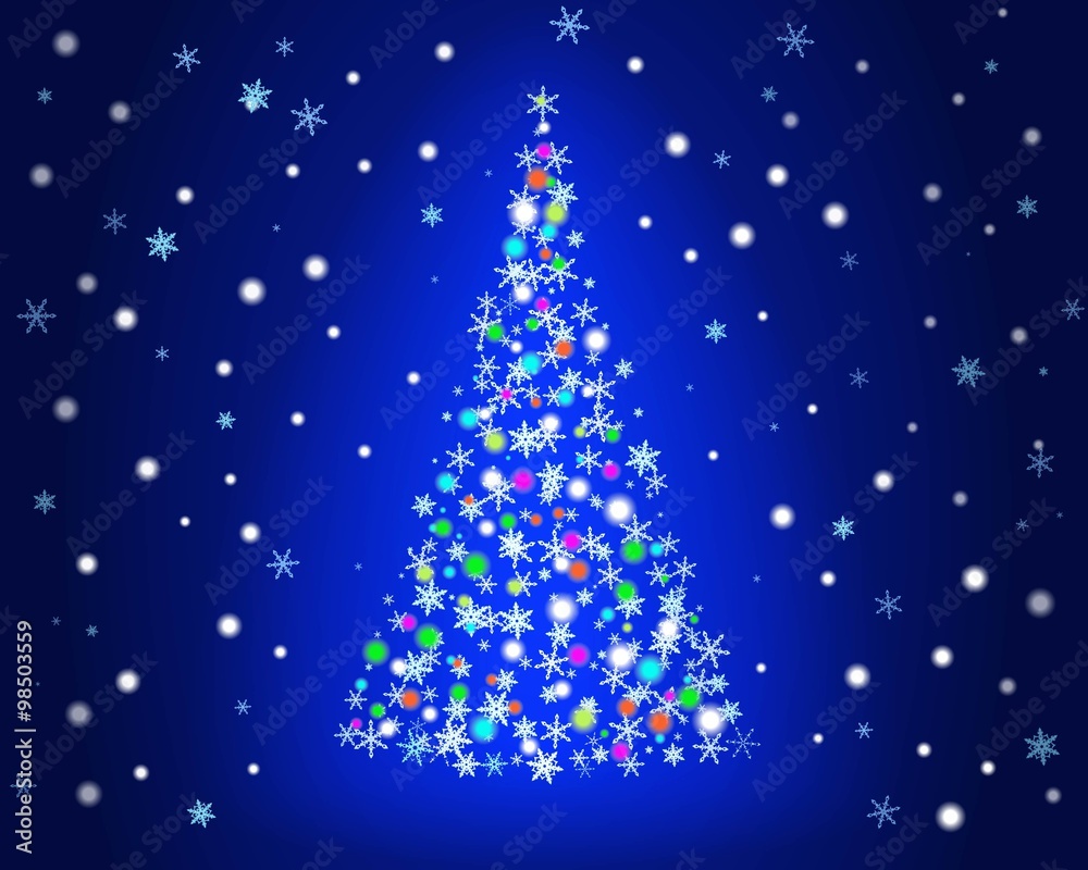 Christmas backgrond with christmas tree and snowflakes. Vector