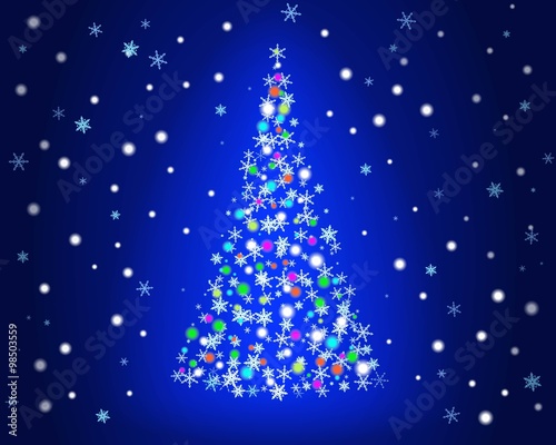 Christmas backgrond with christmas tree and snowflakes. Vector