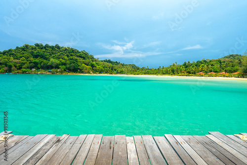 Wooden platform beside tropical beach at Koh Kood island