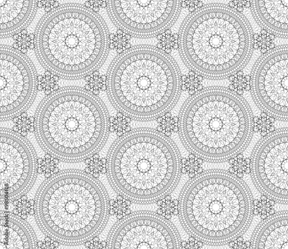 Complicated vector seamless black and white background, texture. Ornament of fine lines.  Endless texture can be used for wallpaper, pattern fills, web page background,surface textures.