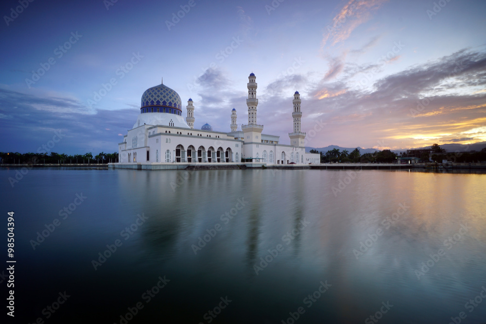 Kota Kinabalu Mosque during sunrise. 