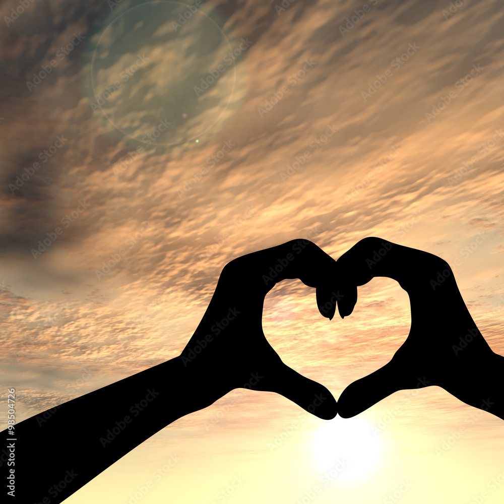 Fototapeta premium Conceptual heart shape sunset silhouette