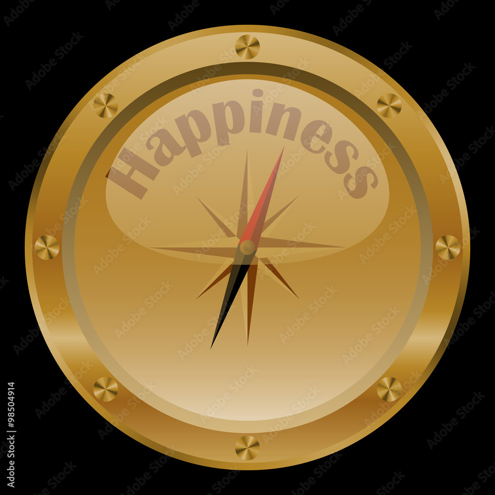 Golden conceptual compass on black background.
