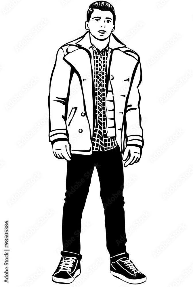 sketch of a young handsome man with jacket sketch of a young handsome man with jacket