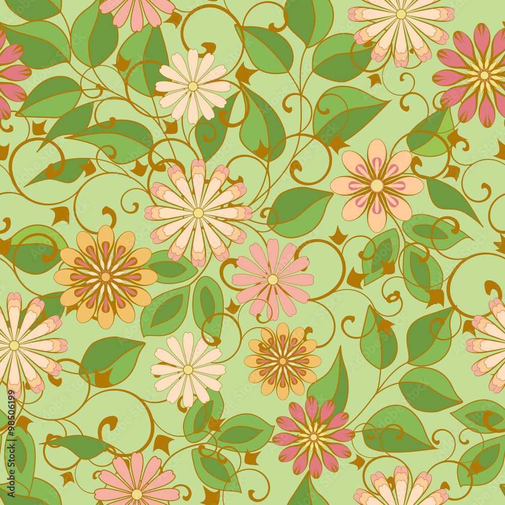 Seamless pattern with abstract decorative flowers. Seamless pattern with abstract decorative flowers.