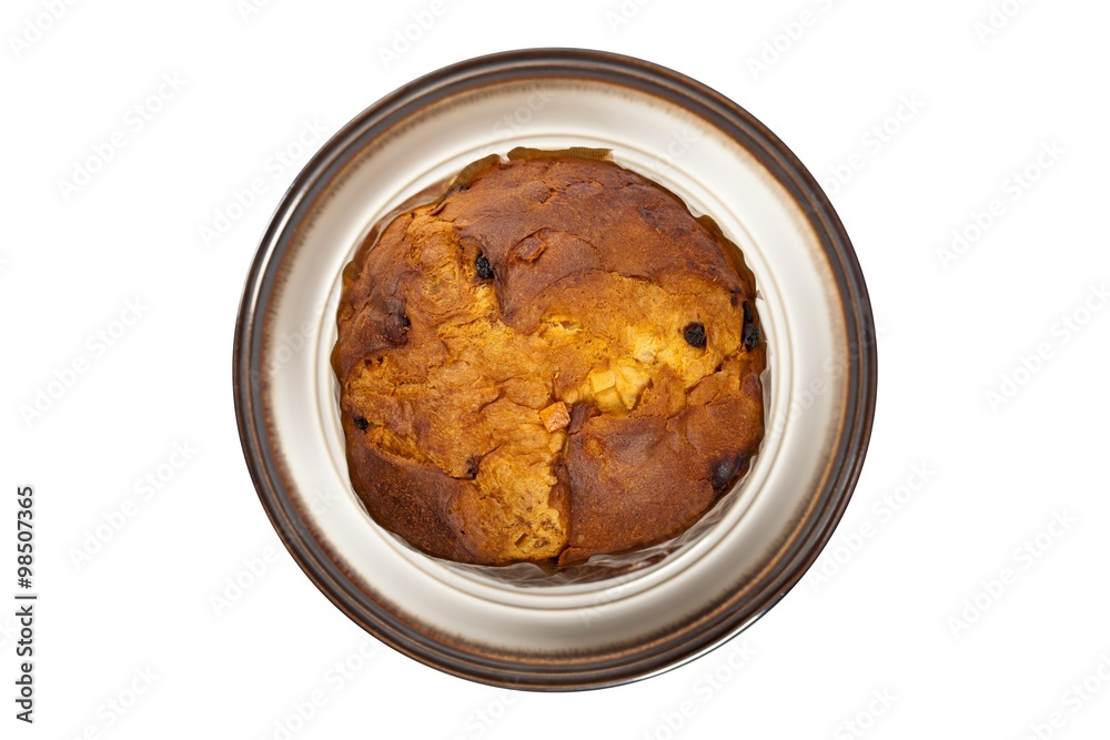 Panettone, Christmas cake isolated on white. Selective focus.