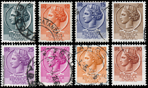 Stamps printed in Italy show Italia Turrita photo