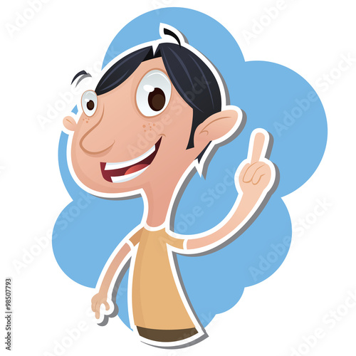 Cartoon man showing forefinger