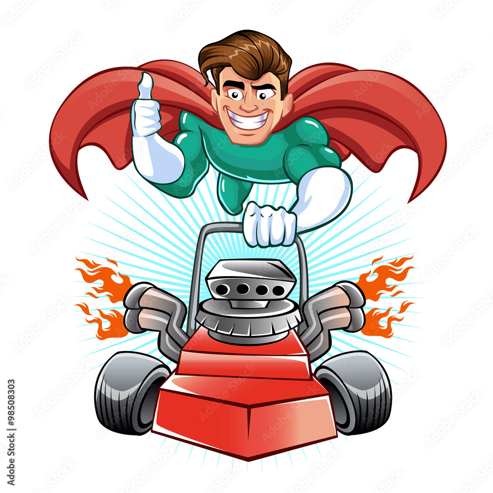 custom made wallpaper toronto digitalCartoon superhero with lawn mower 