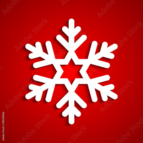 White snowflake with red background, a vector illustration. 