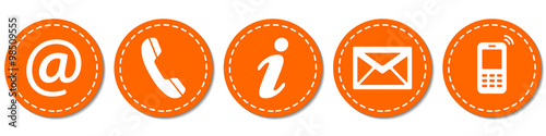 Contact Us – Round orange sticker buttons with dashed line