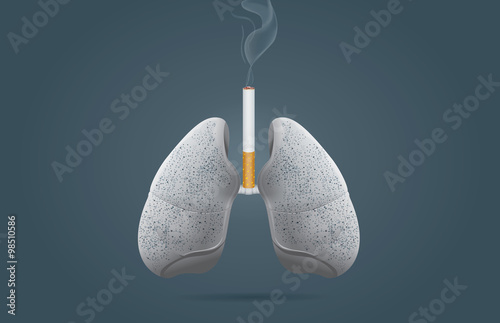 Discoloration on lung because cancer cell happen at lung from smoking. This illustration is medical and health care concept