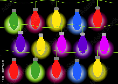 colorful lamps on black background