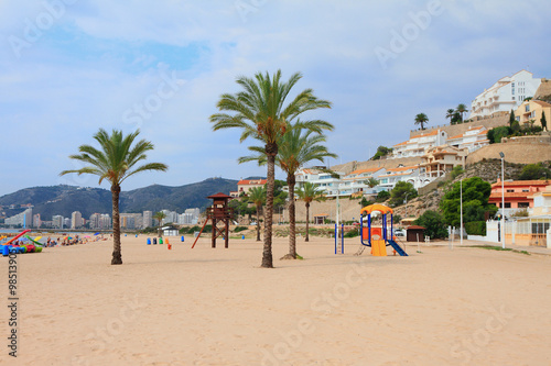 Sandy beach in city. Cullera, Spain © photobeginner