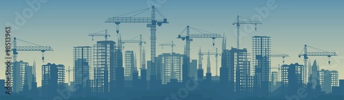 Foto Wide banner illustration of buildings under construction in process