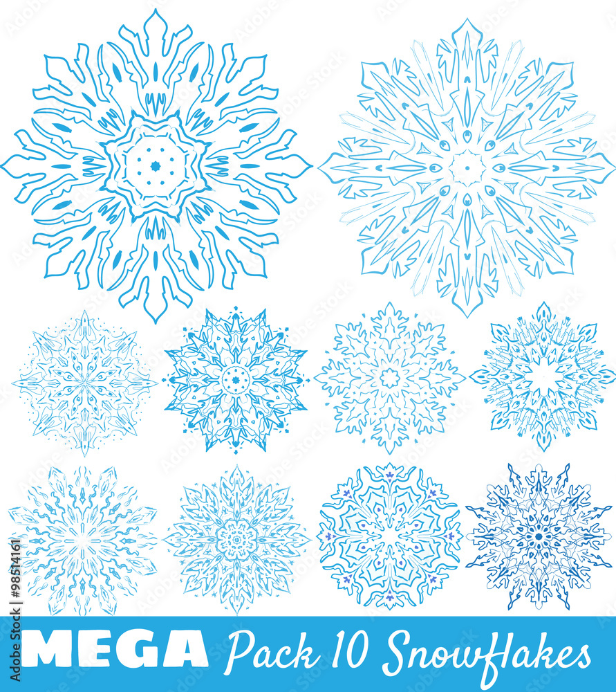 A collection of blue beautiflul snowflakes A collection of blue beautiflul snowflakes