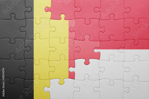 puzzle with the national flag of indonesia and belgium