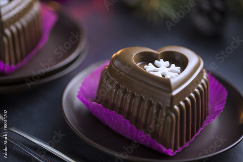Chocolate Heart Cake with White Snowflake for New Year's Eve
