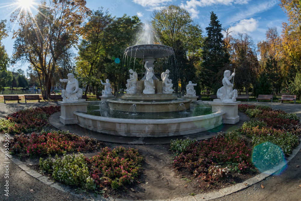 water fountain in the Central Park in Cluj-Napoca, Romania