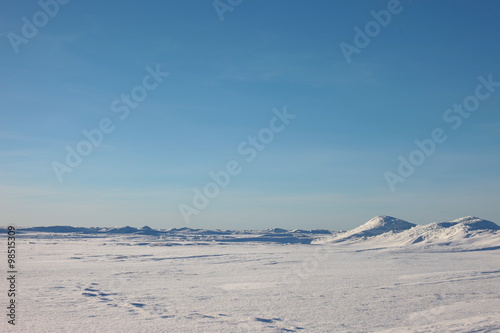 the Arctic landscape. snow plain and sky