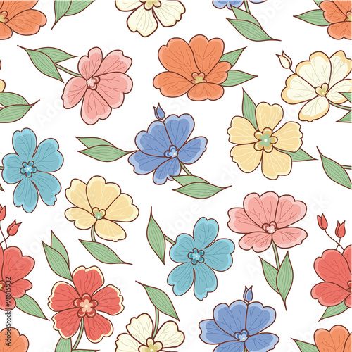  Floral pattern. Flower. Seamless pattern. Line drawing festive. Vector drawing.