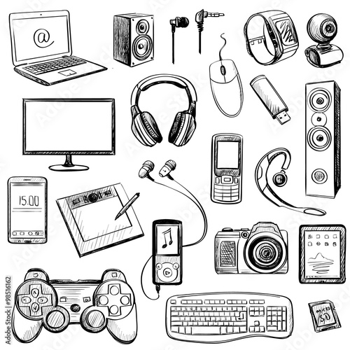 Set of hand drawn GADGET icons