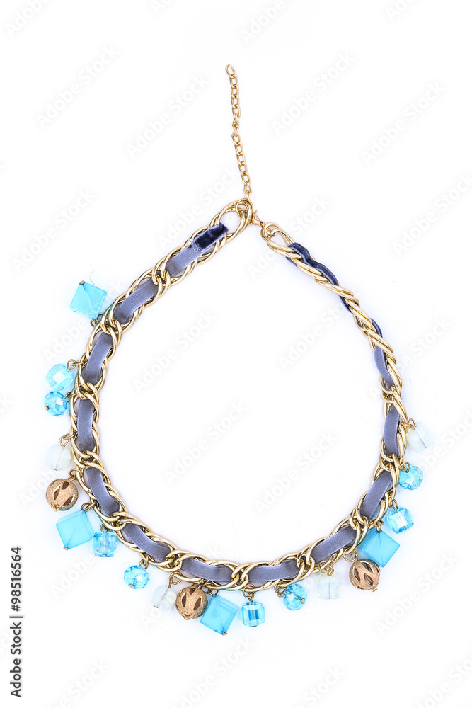 necklace with blue stones isolated on white necklace with blue stones isolated on white