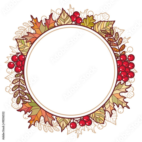 Autumn frame. Autumn background. Birch. Maple. Rowan. Oak. The tablet. Mountain ash. Banner. Shortcut. Label. Vector illustration. Vector elements isolated. 