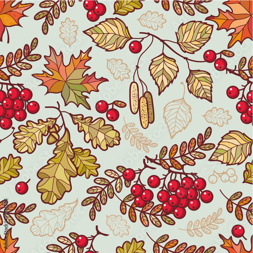Autumn leaves. Background. Autumn background. Birch. Maple. Rowan. Oak. The tablet. Mountain ash. Banner. Seamless pattern