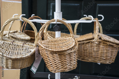 wicker baskets at a street stall in Spain