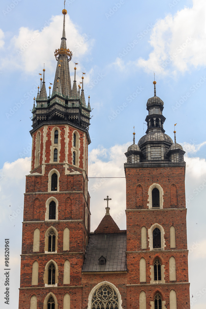 Towers of the Saint Mary church in Krakow.
